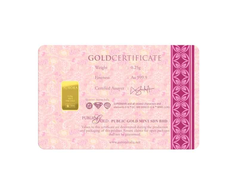 [NEW LAUNCH PRE-OREDER] DC x AURORA ITALIA (0.25g) 999.9 DC Raya Superman and Supergirl Limited Edition Gold Bar