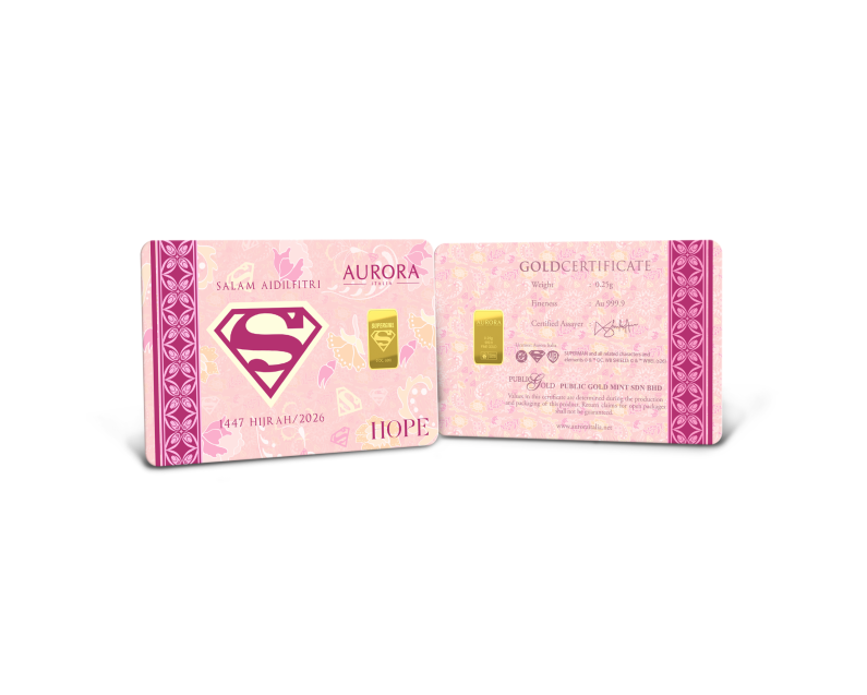 [NEW LAUNCH PRE-OREDER] DC x AURORA ITALIA (0.25g) 999.9 DC Raya Superman and Supergirl Limited Edition Gold Bar