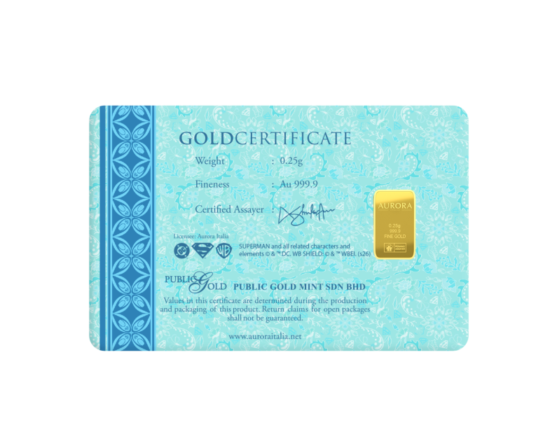 [NEW LAUNCH PRE-OREDER] DC x AURORA ITALIA (0.25g) 999.9 DC Raya Superman and Supergirl Limited Edition Gold Bar