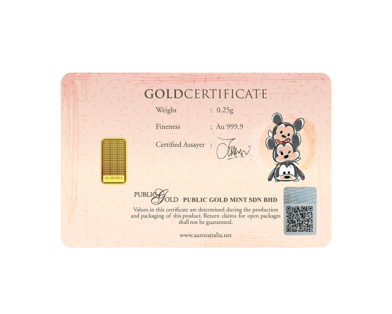[NEW LAUNCH] DISNEY x AURORA ITALIA (0.25g) 999.9 Tsum Tsum New Born Limited Edition Gold Bar