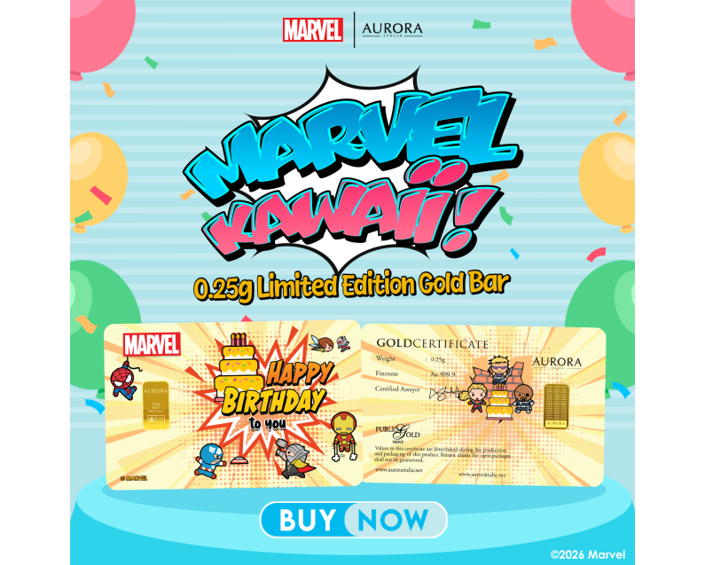 [NEW LAUNCH] MARVEL x AURORA ITALIA (0.25g) 999.9 Marvel Kawaii Birthday Limited Edition Gold Bar