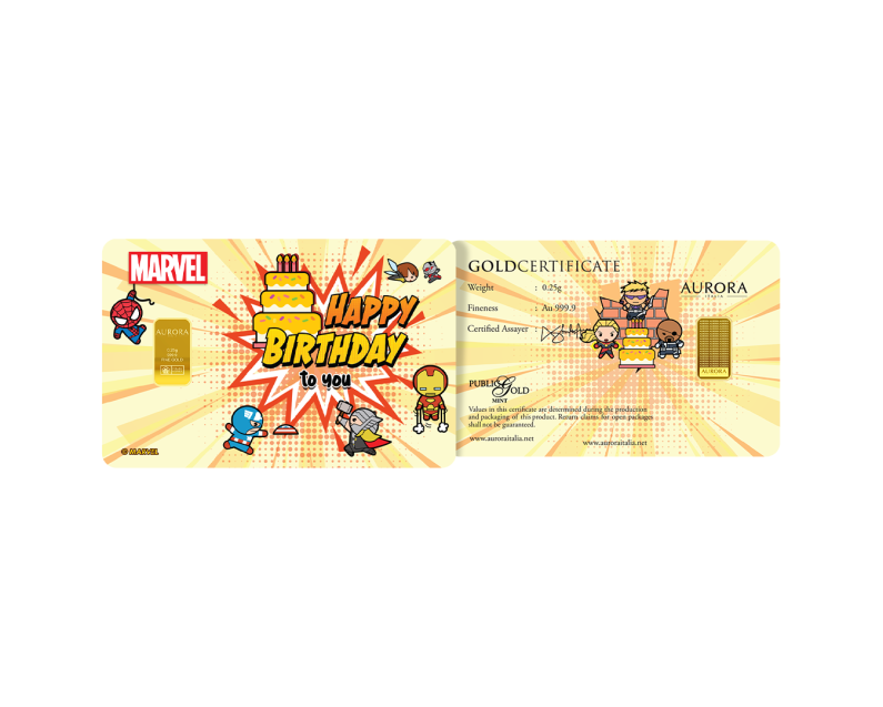 [NEW LAUNCH] MARVEL x AURORA ITALIA (0.25g) 999.9 Marvel Kawaii Birthday Limited Edition Gold Bar