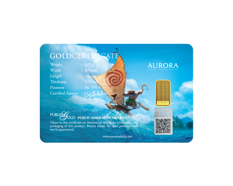 [NEW LAUNCH] DISNEY x AURORA ITALIA (0.25g) 999.9 Princess Moana Limited Edition Gold Bar  
