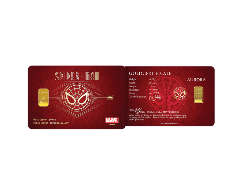  [NEW LAUNCH] MARVEL x AURORA ITALIA (0.25g) 999.9 Spiderman & Ironman Emblem Limited Edition Gold Bar