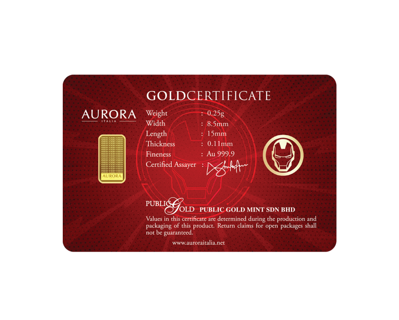  [NEW LAUNCH] MARVEL x AURORA ITALIA (0.25g) 999.9 Spiderman & Ironman Emblem Limited Edition Gold Bar
