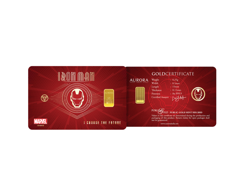  [NEW LAUNCH] MARVEL x AURORA ITALIA (0.25g) 999.9 Spiderman & Ironman Emblem Limited Edition Gold Bar