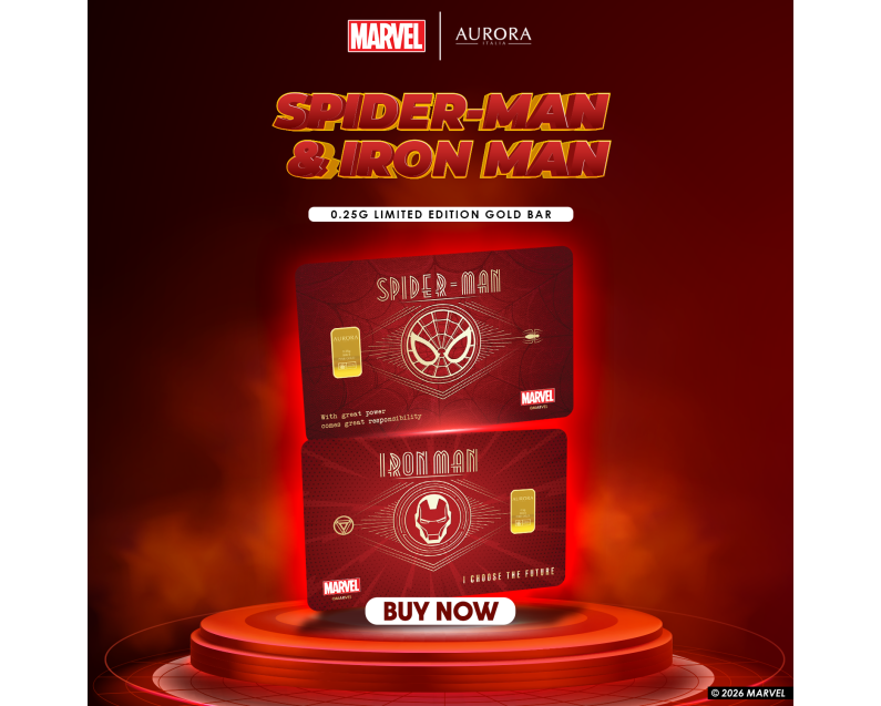  [NEW LAUNCH] MARVEL x AURORA ITALIA (0.25g) 999.9 Spiderman & Ironman Emblem Limited Edition Gold Bar