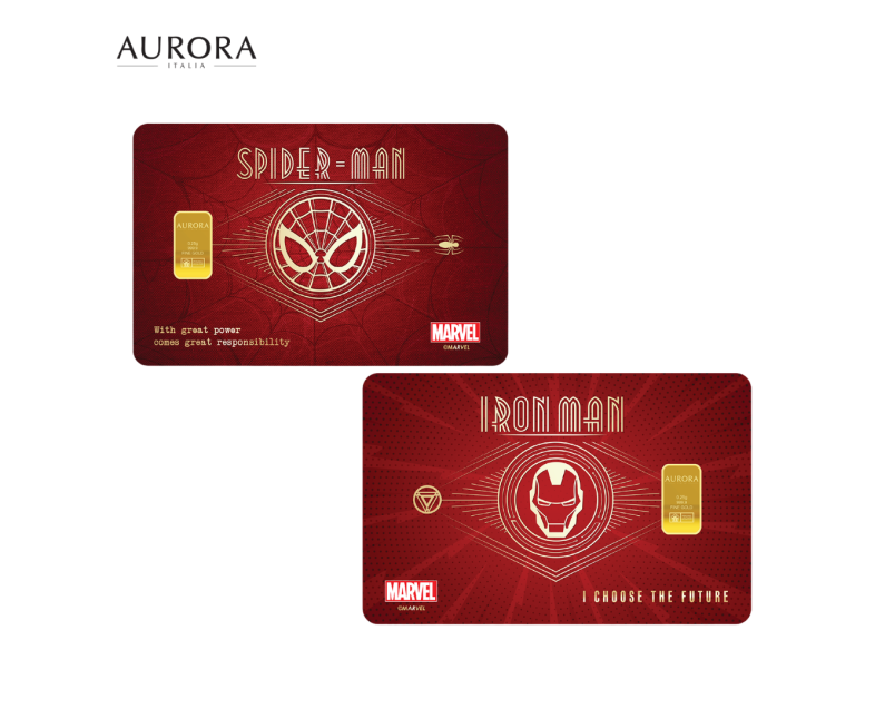  [NEW LAUNCH] MARVEL x AURORA ITALIA (0.25g) 999.9 Spiderman & Ironman Emblem Limited Edition Gold Bar