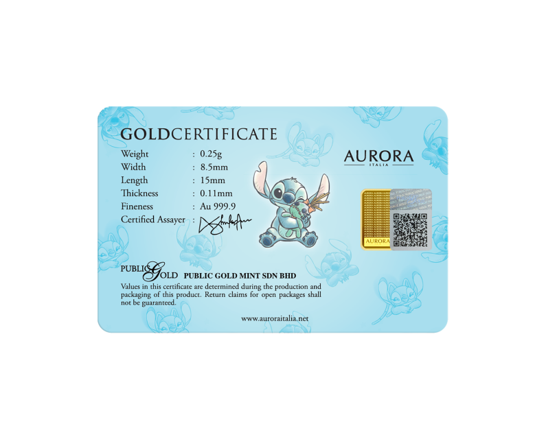 DISNEY x AURORA ITALIA (0.25g) 999.9 Stitch Limited Edition Gold Bar