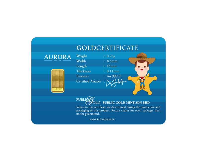 [BLIND BOX] DISNEY x AURORA ITALIA (0.25g) 999.9 Toy Story Limited Edition Gold Bar