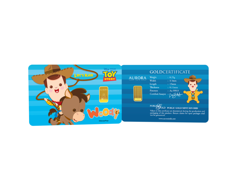 [BLIND BOX] DISNEY x AURORA ITALIA (0.25g) 999.9 Toy Story Limited Edition Gold Bar