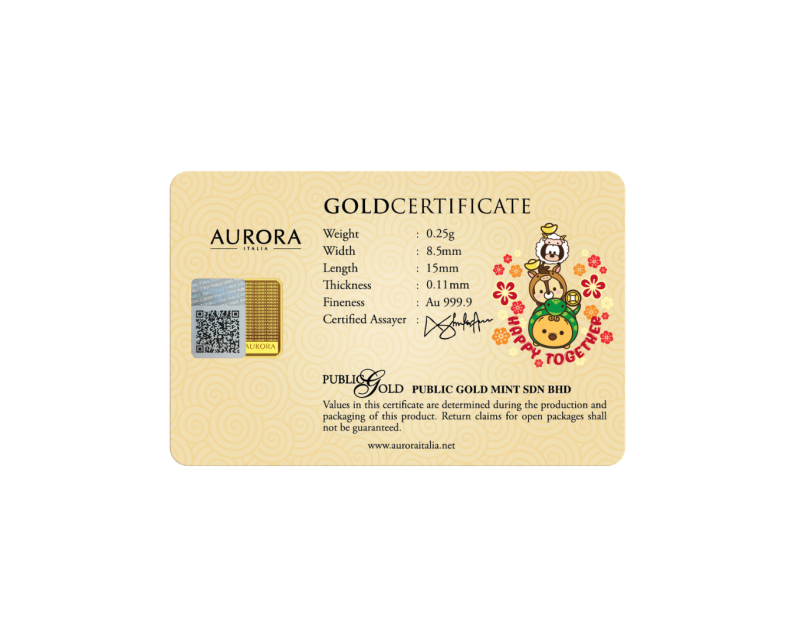 DISNEY x AURORA ITALIA (0.25g) 999.9 Tsum Tsum: Perfect Limited Edition Gold Bar