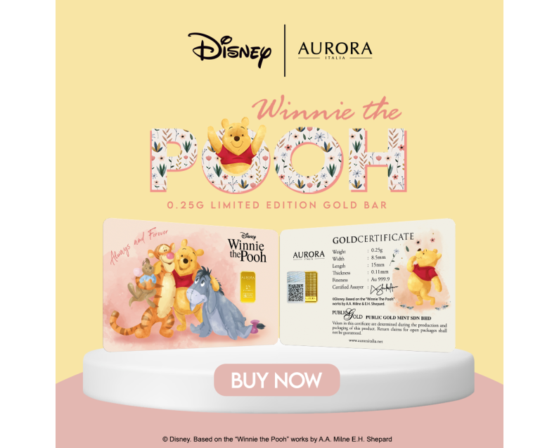 DISNEY X AURORA ITALIA (0.25g) 999.9 Winnie The Pooh Limited Edition Gold Bar