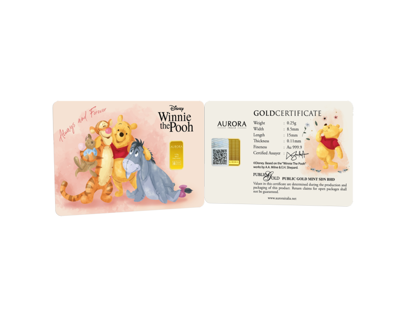 DISNEY X AURORA ITALIA (0.25g) 999.9 Winnie The Pooh Limited Edition Gold Bar