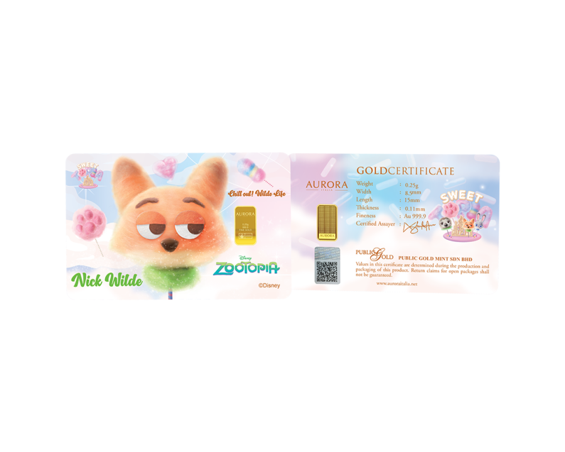 [BLIND BOX] DISNEY x AURORA ITALIA (0.25g) 999.9 Zootopia Limited Edition Gold Bar
