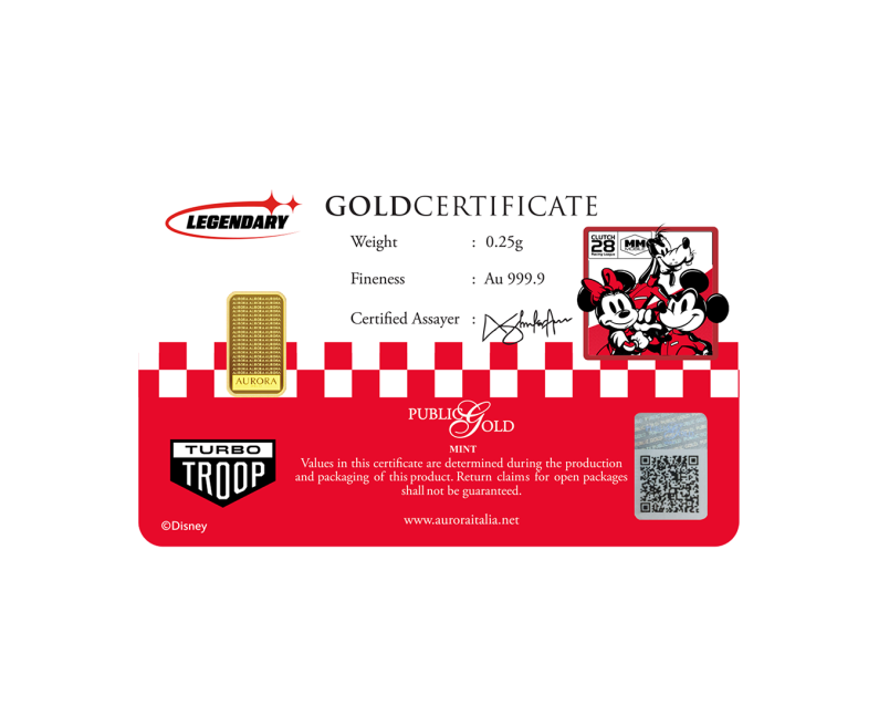 [NEW LAUNCH] DISNEY x AURORA ITALIA (0.25g) 999.9 Mickey and Friends Racing Limited Edition Gold Bar