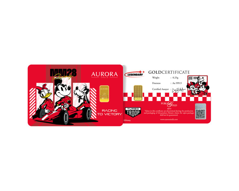 [NEW LAUNCH] DISNEY x AURORA ITALIA (0.25g) 999.9 Mickey and Friends Racing Limited Edition Gold Bar
