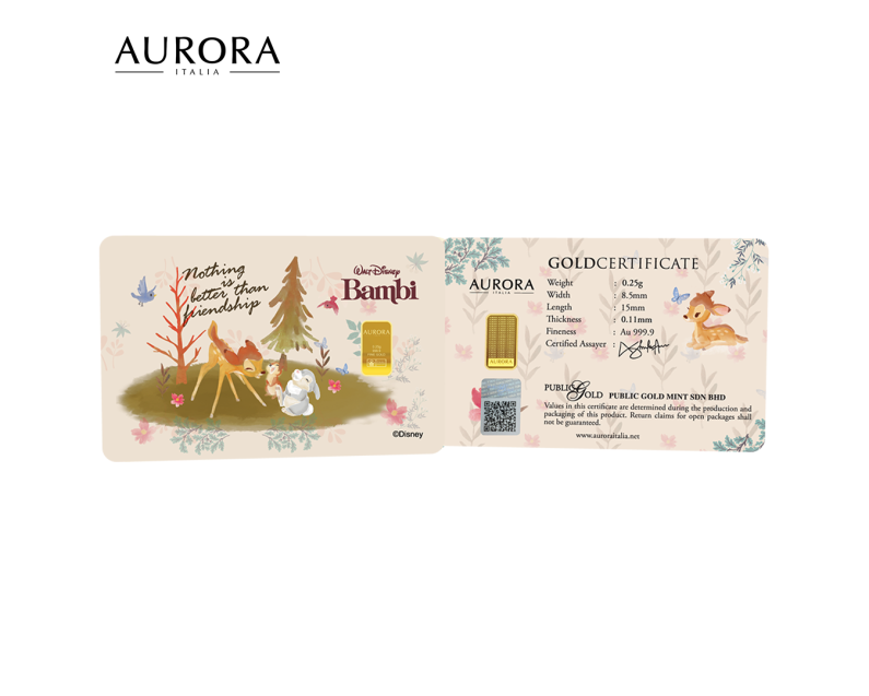DISNEY X AURORA ITALIA (0.25g) 999.9 Bambi Limited Edition Gold Bar