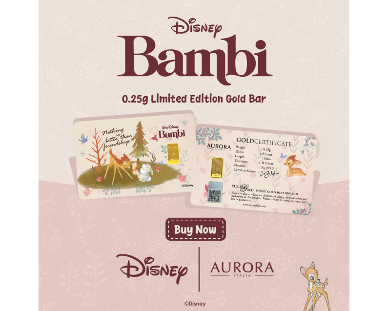 DISNEY X AURORA ITALIA (0.25g) 999.9 Bambi Limited Edition Gold Bar