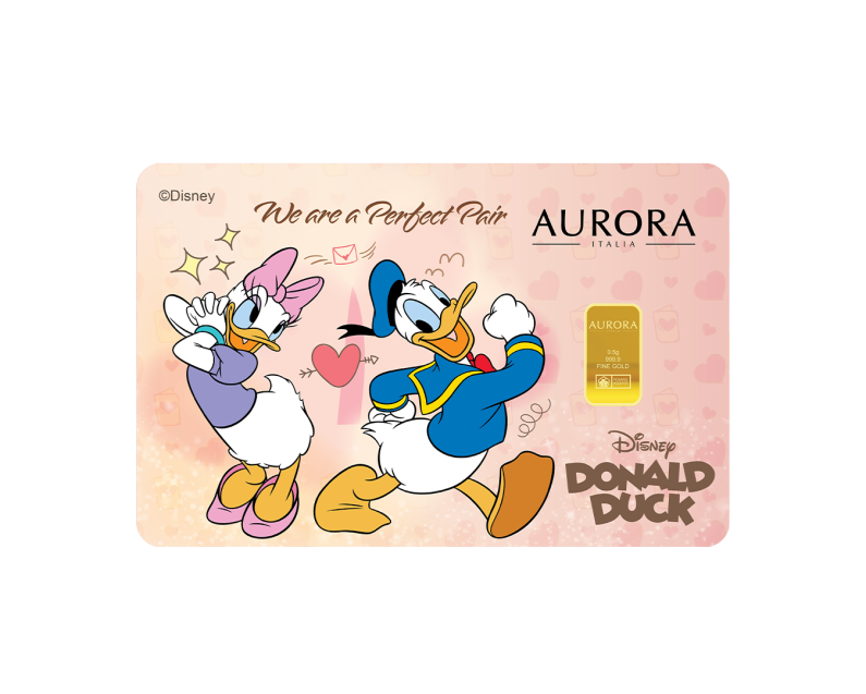 [NEW LAUNCH] DISNEY x AURORA ITALIA (0.5g) 999.9 Donald & Daisy Valentines Limited Edition Gold Bar