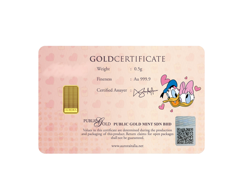 [NEW LAUNCH] DISNEY x AURORA ITALIA (0.5g) 999.9 Donald & Daisy Valentines Limited Edition Gold Bar