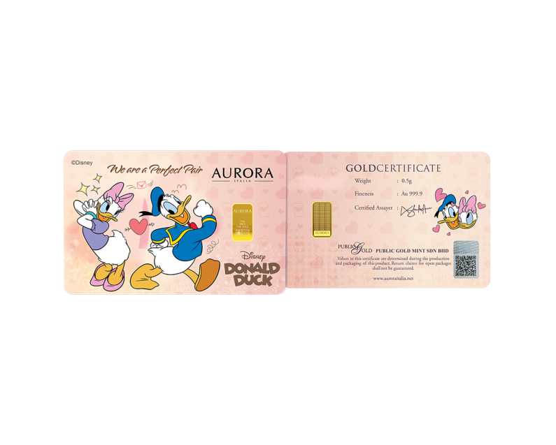 [NEW LAUNCH] DISNEY x AURORA ITALIA (0.5g) 999.9 Donald & Daisy Valentines Limited Edition Gold Bar