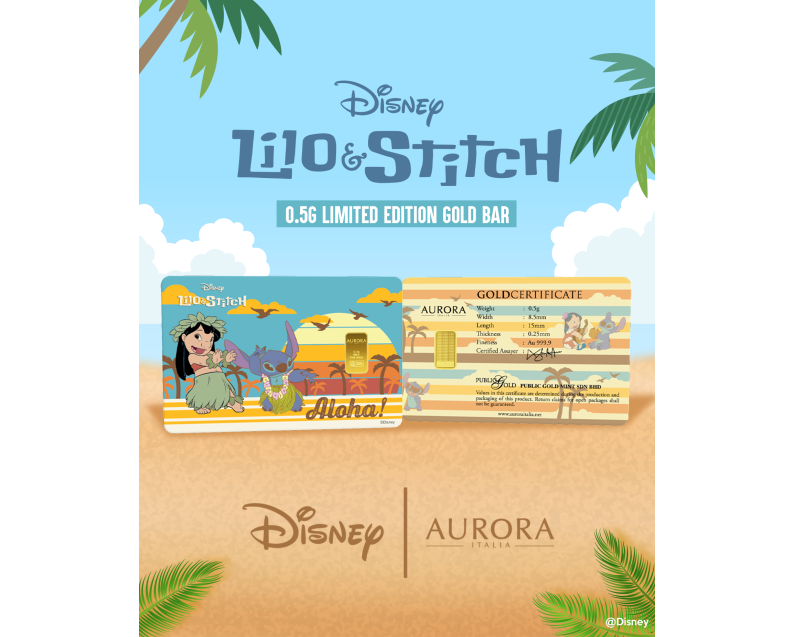 [NEW LAUNCH] DISNEY x AURORA ITALIA (0.5g) 999.9 Lilo & Stitch Limited Edition Gold Bar