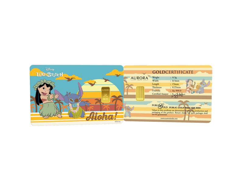 [NEW LAUNCH] DISNEY x AURORA ITALIA (0.5g) 999.9 Lilo & Stitch Limited Edition Gold Bar