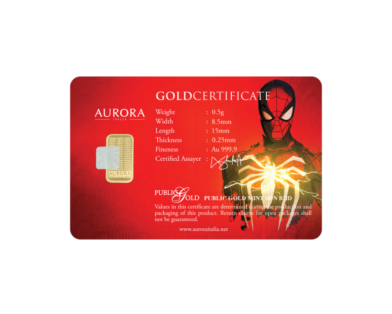 MARVEL x AURORA ITALIA (0.5g) 999.9 Spider-man Limited Edition Gold Bar