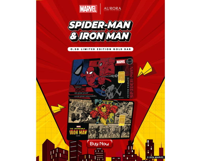 [NEW LAUNCH] MARVEL x AURORA ITALIA (0.5g) 999.9 Spiderman & Ironman Limited Edition Gold Bar