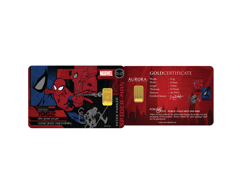 [NEW LAUNCH] MARVEL x AURORA ITALIA (0.5g) 999.9 Spiderman & Ironman Limited Edition Gold Bar