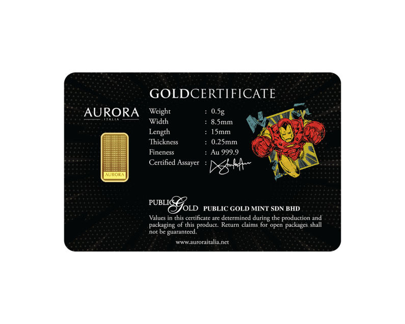 [NEW LAUNCH] MARVEL x AURORA ITALIA (0.5g) 999.9 Spiderman & Ironman Limited Edition Gold Bar