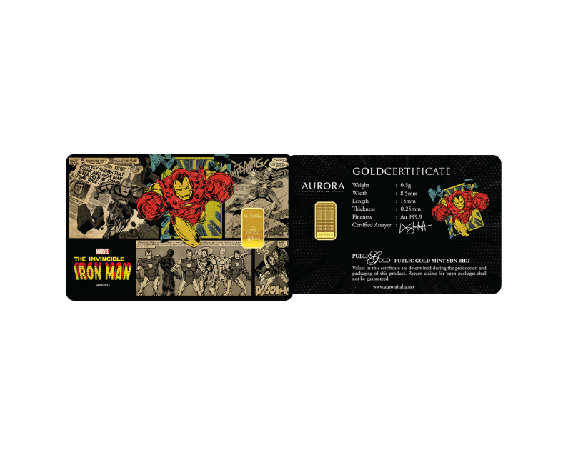 [NEW LAUNCH] MARVEL x AURORA ITALIA (0.5g) 999.9 Spiderman & Ironman Limited Edition Gold Bar