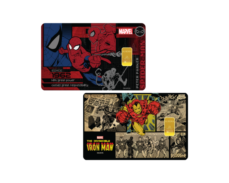 [NEW LAUNCH] MARVEL x AURORA ITALIA (0.5g) 999.9 Spiderman & Ironman Limited Edition Gold Bar