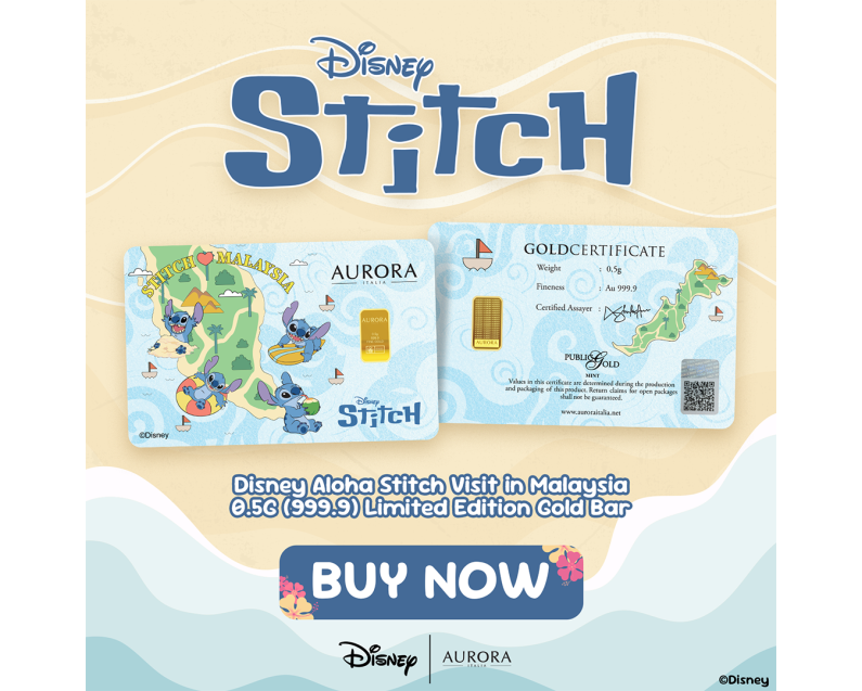 [NEW LAUNCH] SANRIO x AURORA ITALIA (0.5g) 999.9 Stitch Visit Malaysia Limited Edition Gold Bar