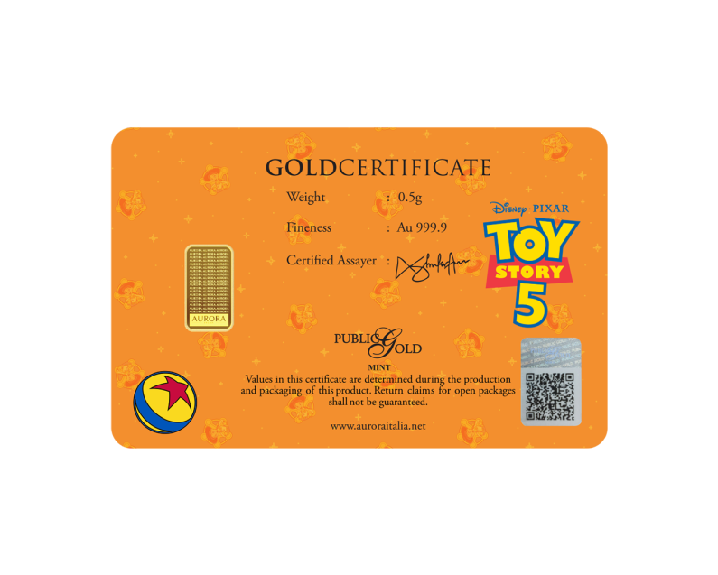 [NEW LAUNCH] DISNEY x AURORA ITALIA (0.5g) 999.9 Disney Toy Story 5 Limited Edition Gold Bar