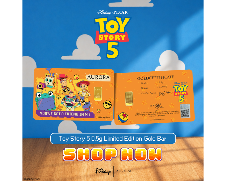 [NEW LAUNCH] DISNEY x AURORA ITALIA (0.5g) 999.9 Disney Toy Story 5 Limited Edition Gold Bar