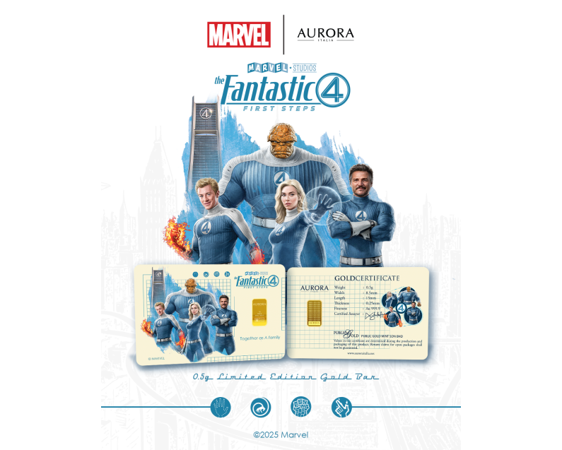 [NEW LAUNCH] MARVEL x AURORA ITALIA (0.5g) 999.9 The Fantastic 4 Limited Edition Gold Bar