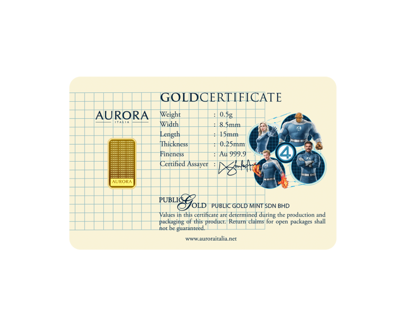 [NEW LAUNCH] MARVEL x AURORA ITALIA (0.5g) 999.9 The Fantastic 4 Limited Edition Gold Bar