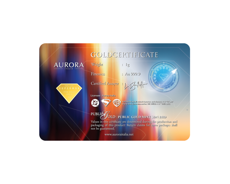 [NEW LAUNCH] DC x AURORA ITALIA (1g) 999.9 Superman Movie Limited Edition Gold Bar