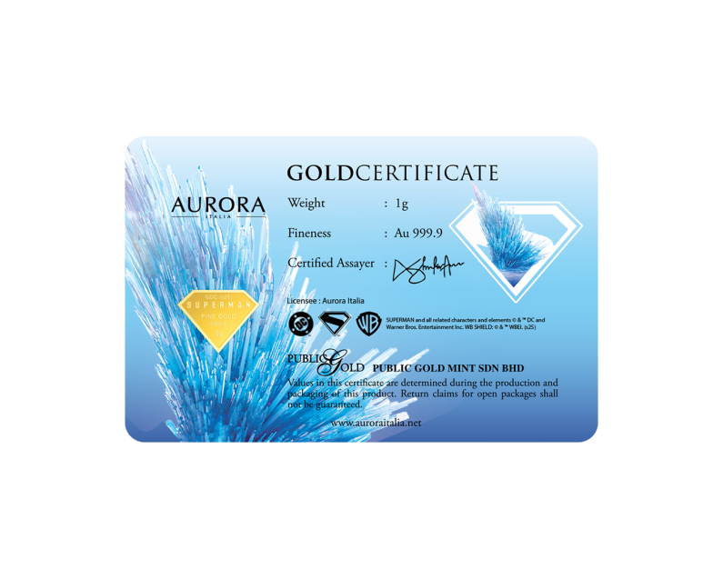 [NEW LAUNCH] DC x AURORA ITALIA (1g) 999.9 Superman Movie Limited Edition Gold Bar
