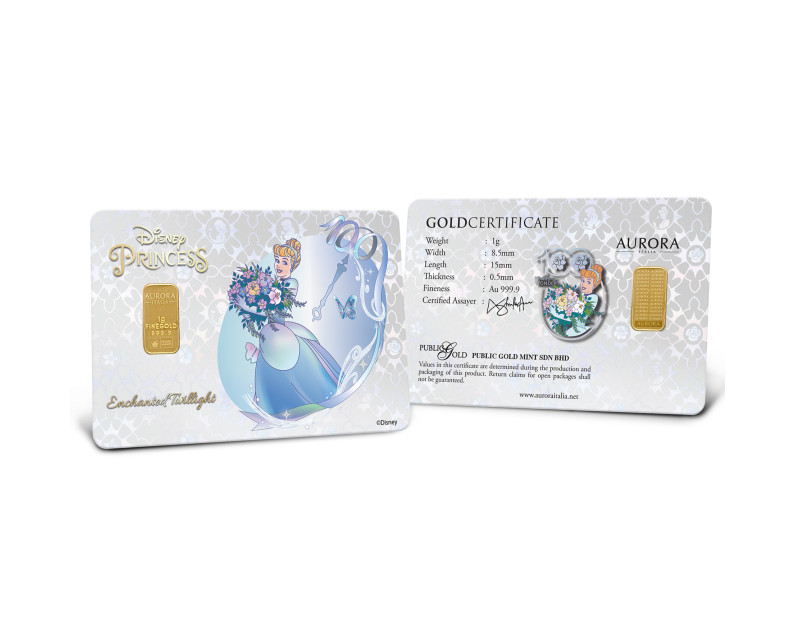 DISNEY X AURORA ITALIA (1g) 999.9 Princess Collection Cinderella 2 Limited Edition Gold Bar