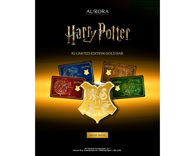 [SET] WARNER BROS x AURORA ITALIA (1g) 999.9 Harry Potter Hogwarts Houses Limited Edition Gold Bar