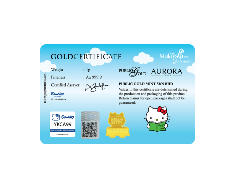 [NEW LAUNCH] SANRIO x AURORA ITALIA (1g) 999.9 Hello Kitty Cuti-cuti di Malaysia Limited Edition Gold Bar