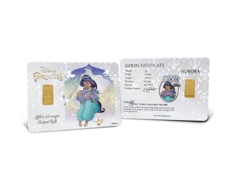 DISNEY X AURORA ITALIA (1g) 999.9 Princess Collection Jasmine 2 Limited Edition Gold Bar
