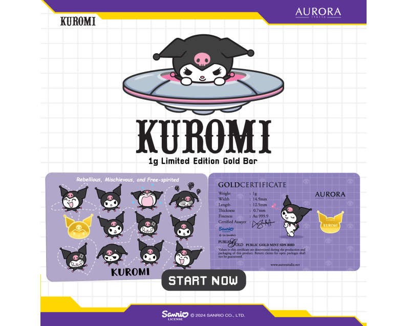 SANRIO x AURORA ITALIA (1g) 999.9 Kuromi Limited Edition Gold Bar