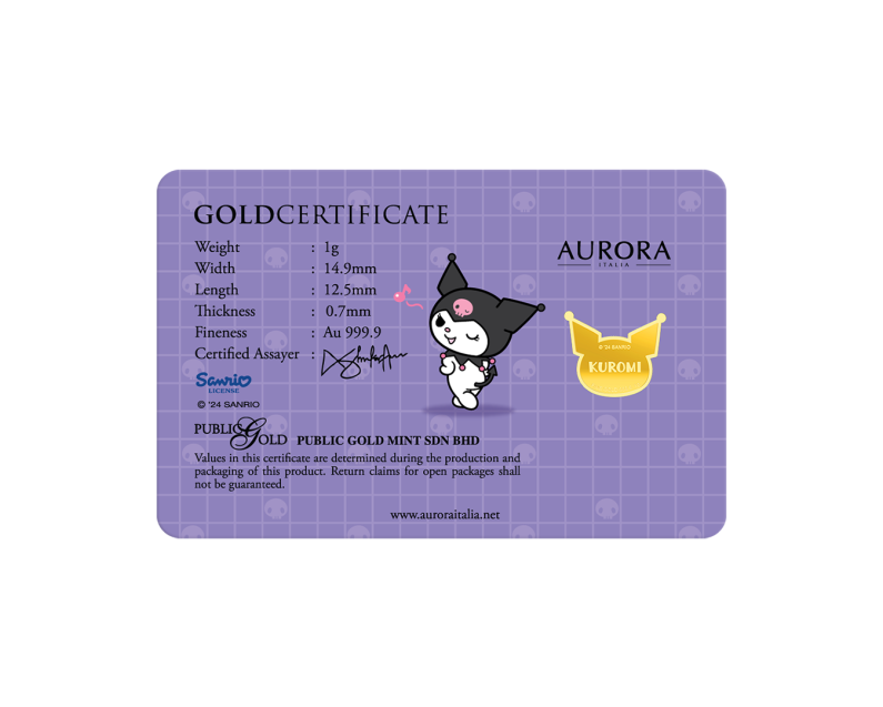 SANRIO x AURORA ITALIA (1g) 999.9 Kuromi Limited Edition Gold Bar