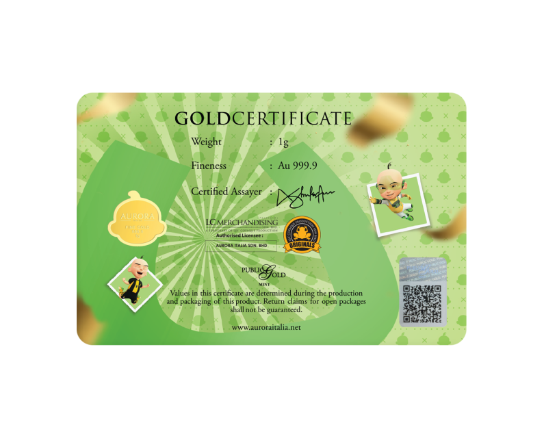  [NEW LAUNCH] UPIN & IPIN x AURORA ITALIA (1g) 999.9 Upin & Ipin Limited Edition Gold Bar