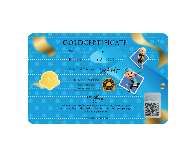  [NEW LAUNCH] UPIN & IPIN x AURORA ITALIA (1g) 999.9 Upin & Ipin Limited Edition Gold Bar
