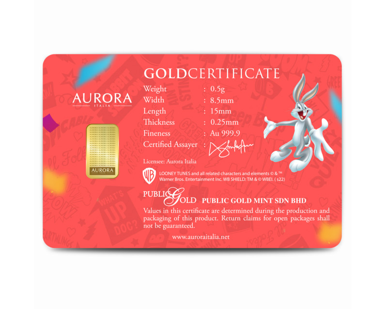 WARNER BROS x AURORA ITALIA (0.5g) 999.9 Looney Tunes Happy Birthday Limited Edition Gold Bar